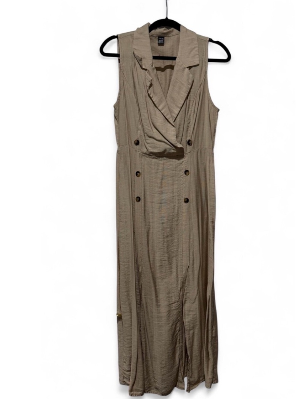 Sleeveless Taupe Long Double-Breasted Dress